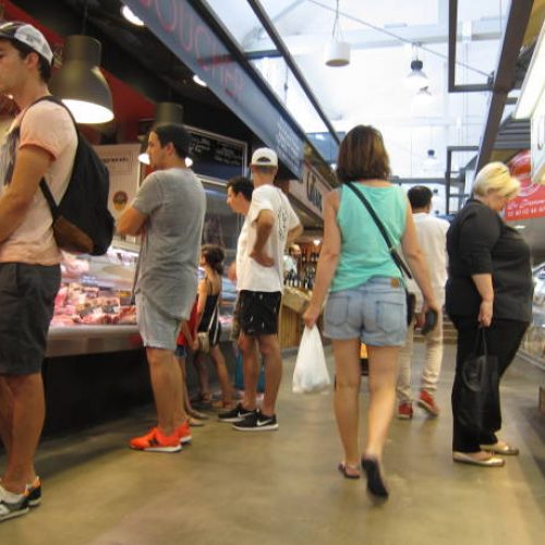 NANTES_FRANCE, 08 JULY, 2018: People shopping in Talensac market in Nantes